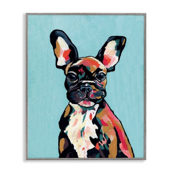 Stupell Industries French Bulldog Modern by Yvette St. Amant Gray Framed Animal Giclee Art Print 14 in. x 11 in.