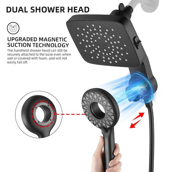 Magnetic Attraction 5-Spray Wall Mount Dual Shower Head and Handheld Shower Head with 70 in. Hose 1.8 GPM in Matte Black