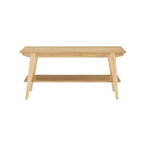 English Ash Wooden Scandinavian Bench with Lower Shelf (18.25 in. H x 39.5 in. W x 15 in. D)