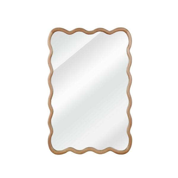 Natural 20 in W x 30 in. H Wavy Rectangle Solid Wood Frame Decorative Mirror Wall Mounted Vanity Mirror Bathroom Mirror