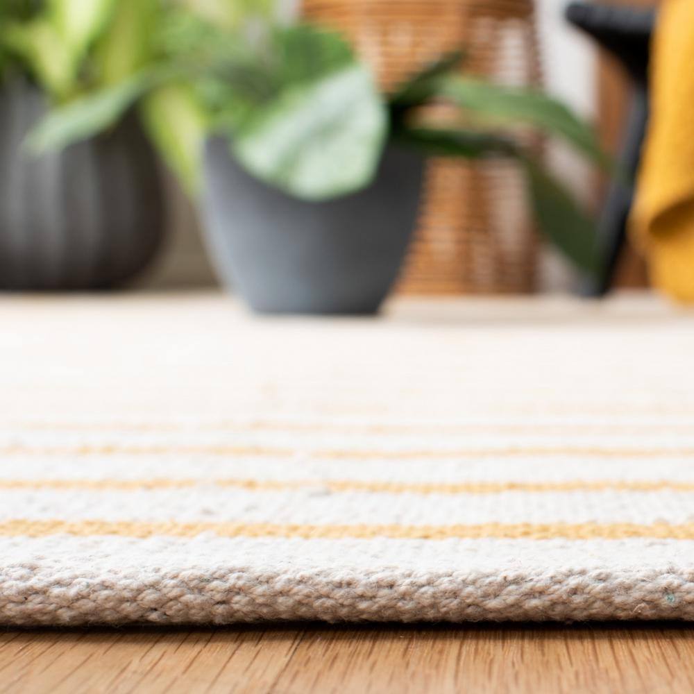 Ivory and Gold Handwoven Cotton 9' x 12' Rug