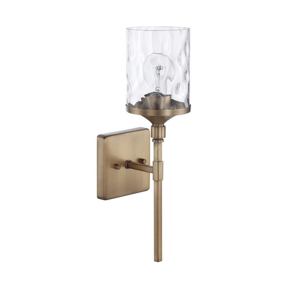 Colton 5 in. 1-Light Aged Brass Sconce with Clear Water Glass price history on PriceWatchPro