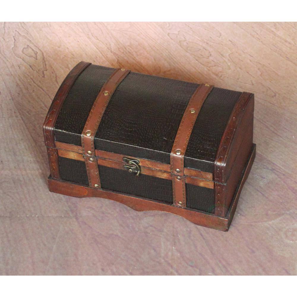 Vintage Leather and Wood Rectangular Storage Trunk