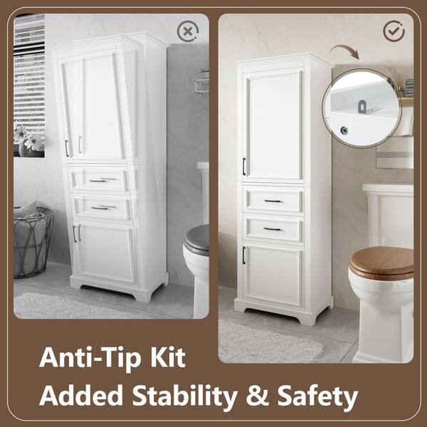 23.6 in. W x 15.7 in. D x 71 in. H White Linen Cabinet with