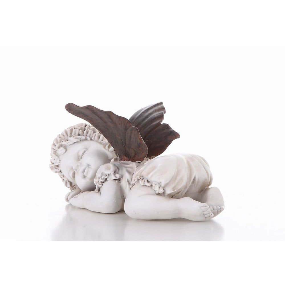 Creamy White Resin Baby Fairy Statue with Dark Wings