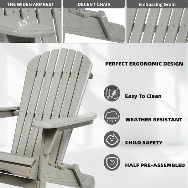 Gray Cedar Wood Outdoor Folding Adirondack Chair, Patio All