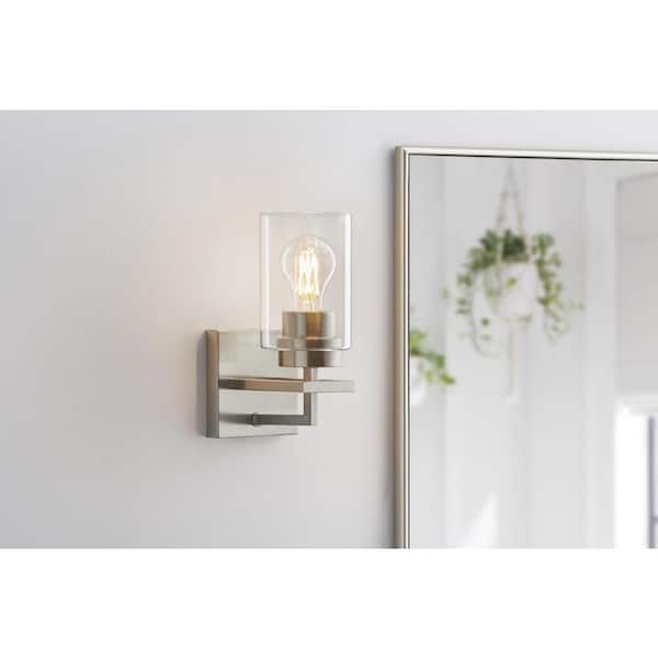 Hampton Bay Westerling 1-Light Brushed Nickel Indoor Wall Sconce Light Fixture with Clear Glass Shade