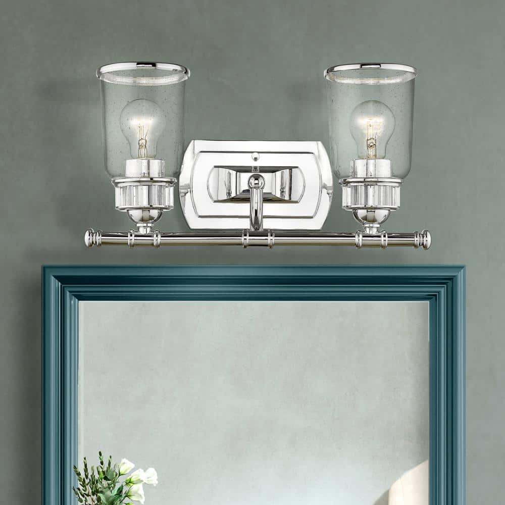Polished Chrome 2-Light Outdoor Vanity with Clear Seeded Glass