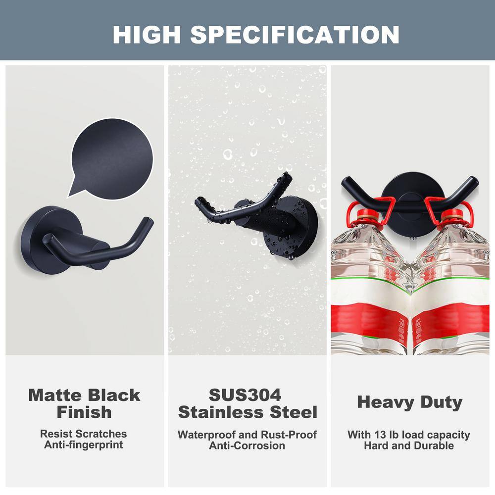 Matte Black Stainless Steel Wall Mounted Double Robe Hook