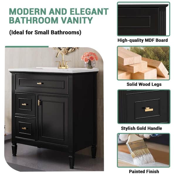 30 in. Single Sink Black Bath Vanity with White Ceramic Top (Requires Assembly)