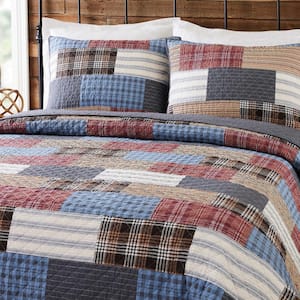 Cabin 3-Piece Multi-Colored Patchwork Plaid Cotton King Quilt Set