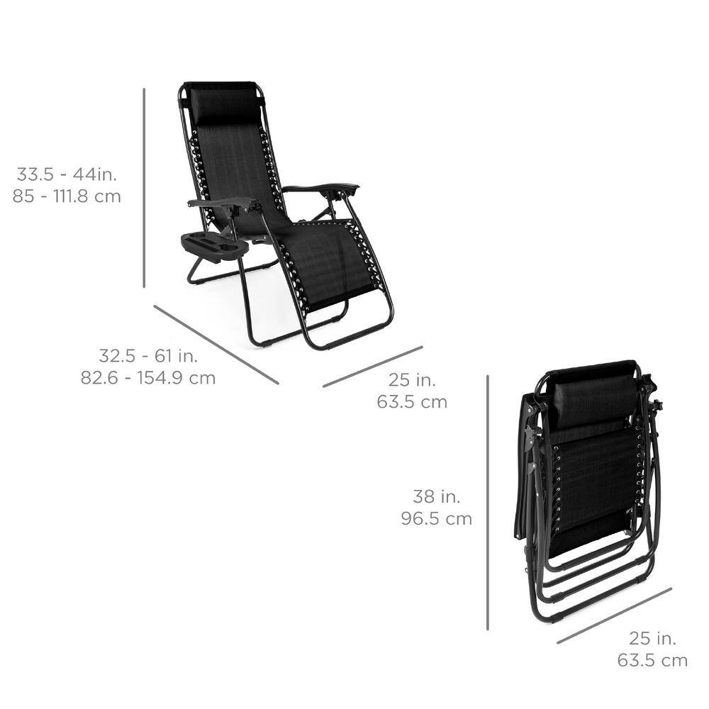 Set of 2 Black Steel Mesh Zero Gravity Recliners with Cup Holder