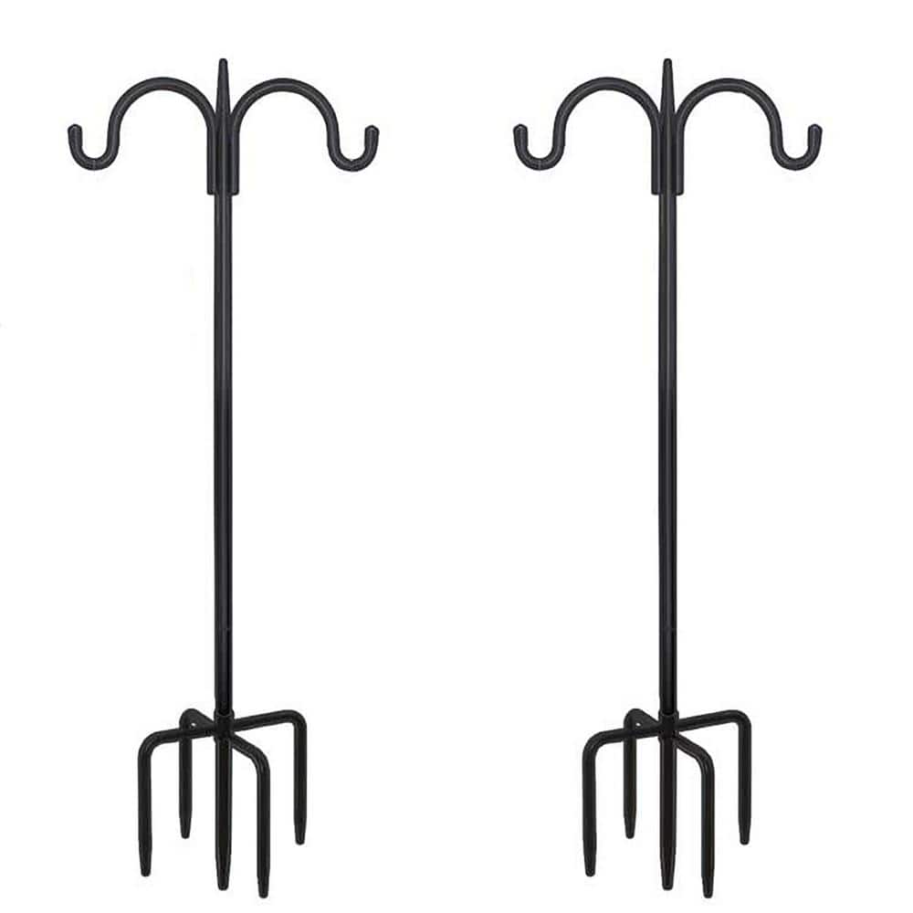 107 in. Black Metal Adjustable Outdoor Double Shepherd Hook (2-Pack)