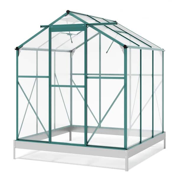 BTMWAY 6.2 ft. W x 6.3 ft. D x 6.8 ft. H Aluminum Base Sliding Door Patio Garden Greenhouse Walk-In Greenhouse with 2-Window