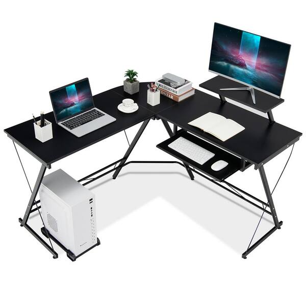 Costway 51.5 in. L Shaped Black Wood Computer Desk Home