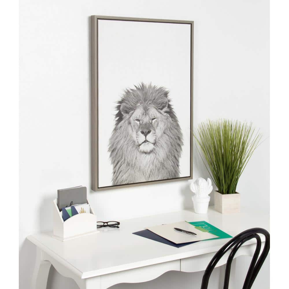 Gray Framed Canvas Lion Portrait for Kids' Room, 23" x 33"