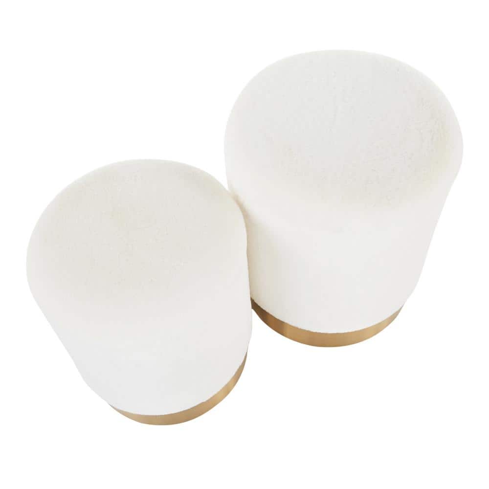 Marla White Velvet and Gold Nesting Ottomans Set of 2