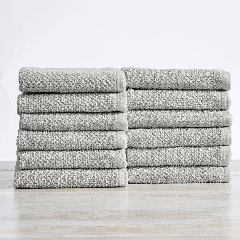 FRESHFOLDS Gray Solid 100 Cotton Textured Washcloth (Set of 12) GB10820 The Home Depot