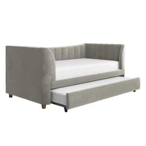 Valentina Gray Velvet Upholstered Twin Size Daybed with Trundle