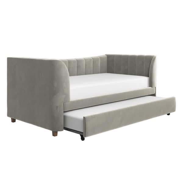 Little Seeds Valentina Gray Velvet Upholstered Twin Size Daybed with Trundle