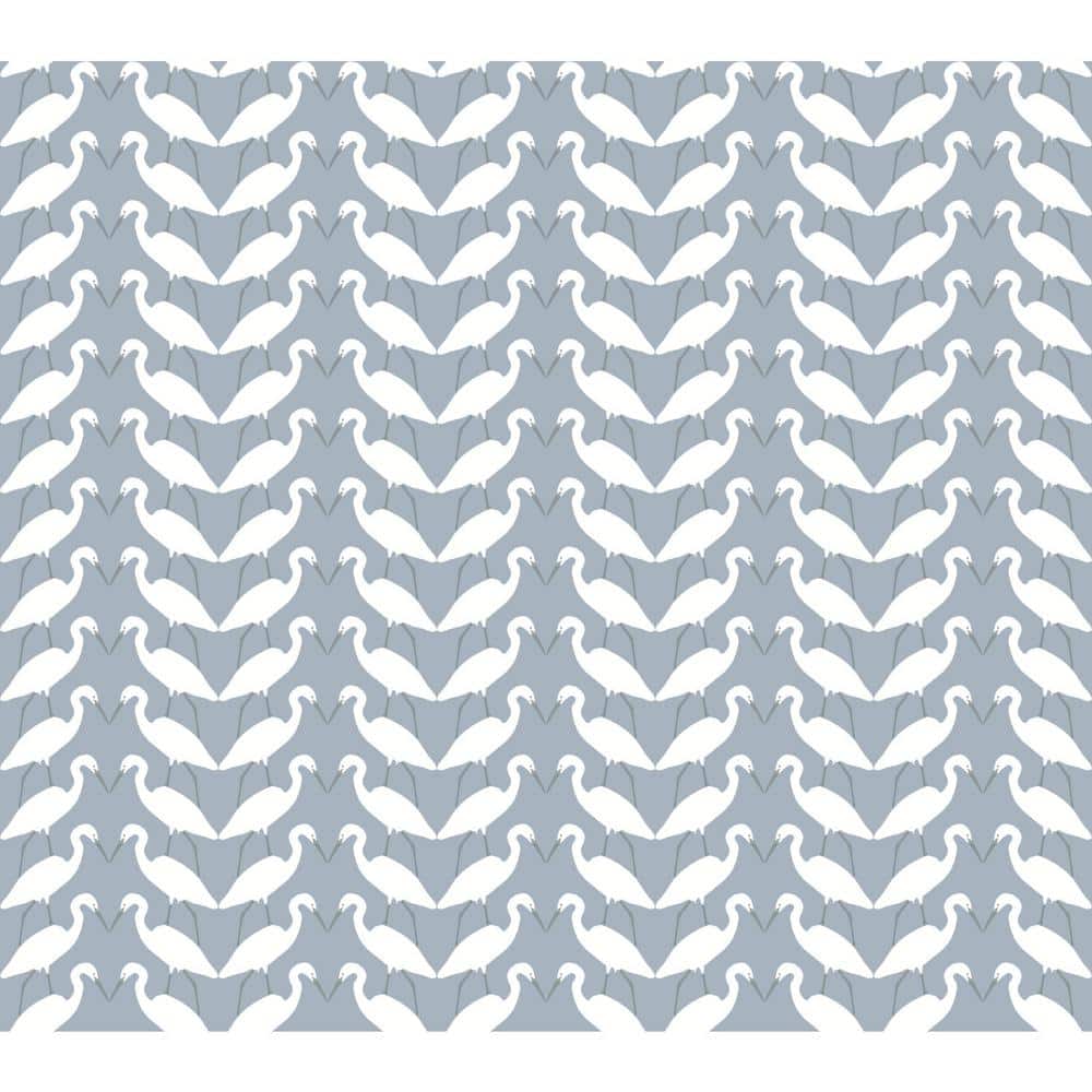 Elegant Blue and White Bird Pattern Peel & Stick Wallpaper