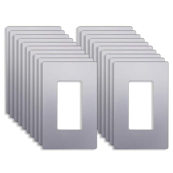 Silver 1-Gang, Decorator/Rocker, Plastic Polycarbonate, Screwless Wall Plate (20-Pack)