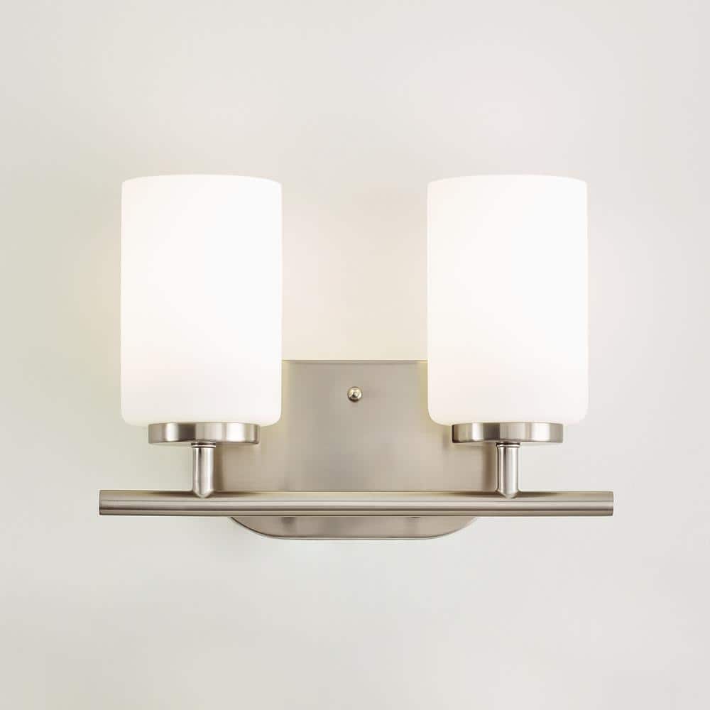 Sleek Brushed Nickel 2-Light Wall Sconce with Opal Etched Glass