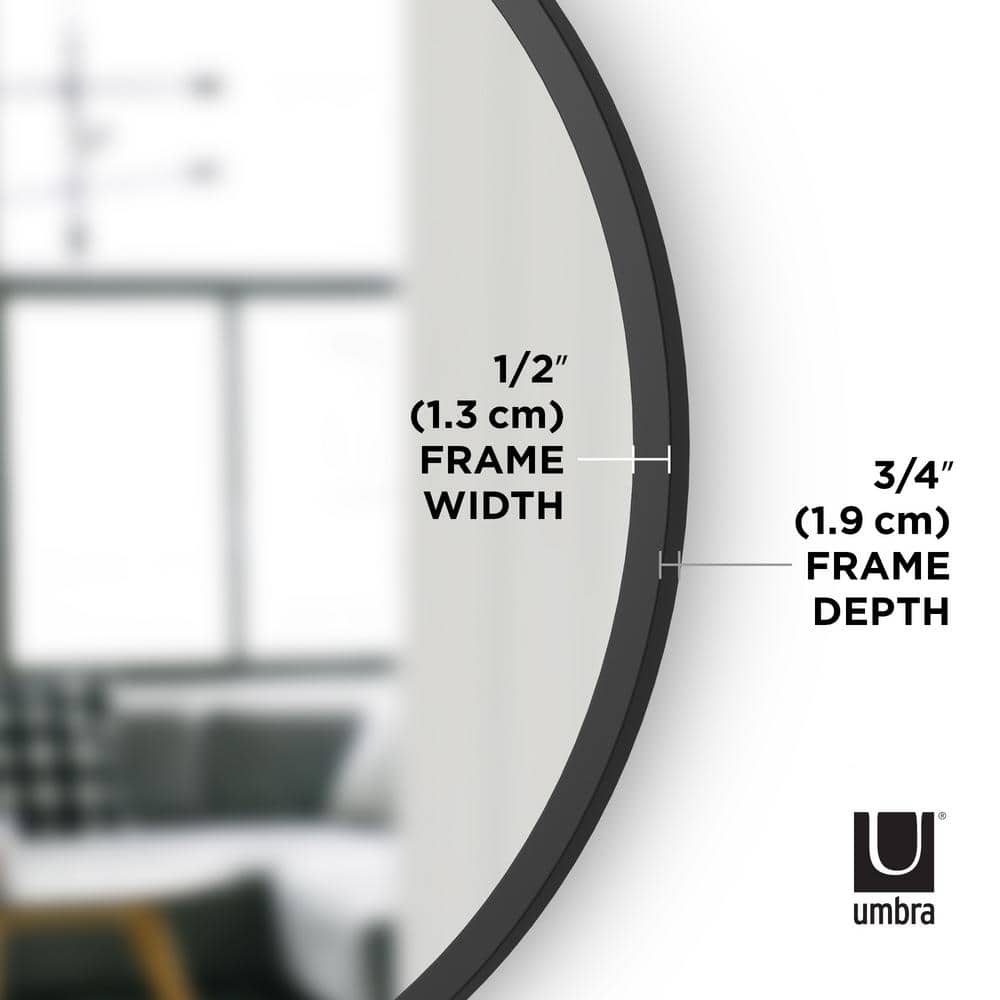 26'' Modern Black Round Wall Mirror with Rubber Frame