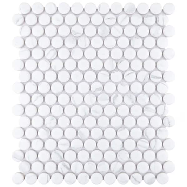 Merola Tile Carrione Penny Matte Carrara 6 in. x 6 in. Porcelain Mosaic Take Home Tile Sample