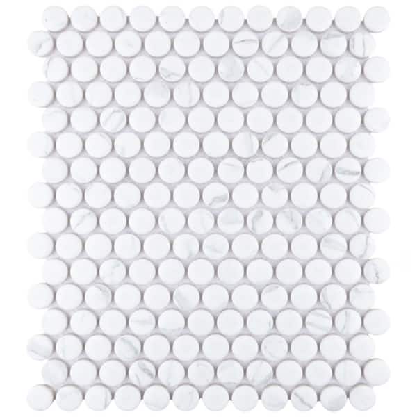 Merola Tile Carrione Penny Matte Carrara 9-3/4 in. x 11-1/2 in. Porcelain Mosaic Tile (8.0 sq. ft./Case)