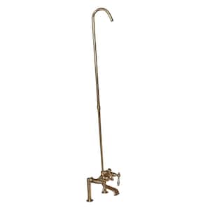 3-Handle Rim Mounted Claw Foot Tub Faucet with Elephant Spout and Riser in Polished Brass