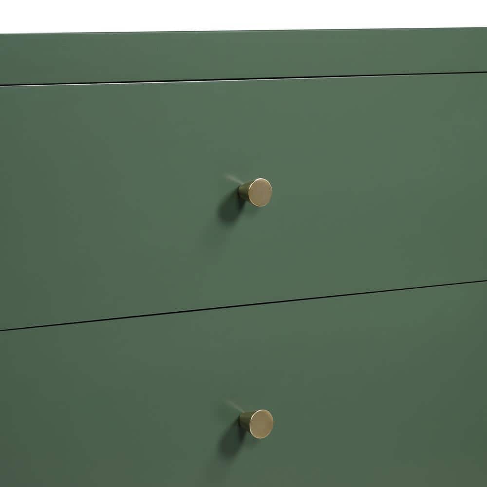 Nolan Vintage Green 3-Drawer Wood Nightstand with Gold Knobs