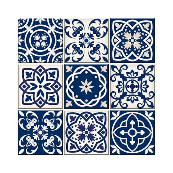 HomeRoots Amelia Blue 6 in. x 6 in. Vinyl Peel and Stick Tile (6 sq. ft./Pack)