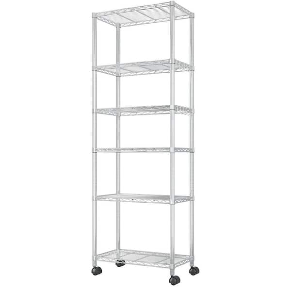 6-Tiers Steel Adjustable Garage Storage Shelving Unit in Silver with Wheels (23.62 in. W x 72.83 in. H x 18.04 in. D)