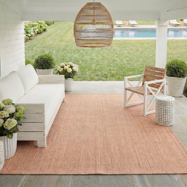 Courtyard Natural/Cream 8 ft. x 10 ft. Solid Distressed Indoor/Outdoor Patio  Patio Area Rug