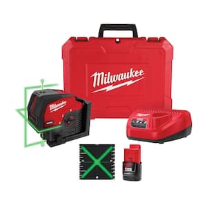 M12 12-Volt Lithium-Ion Cordless Green 125 ft. Cross Line and Plumb Points Laser Level Kit with 3.0 Ah Battery