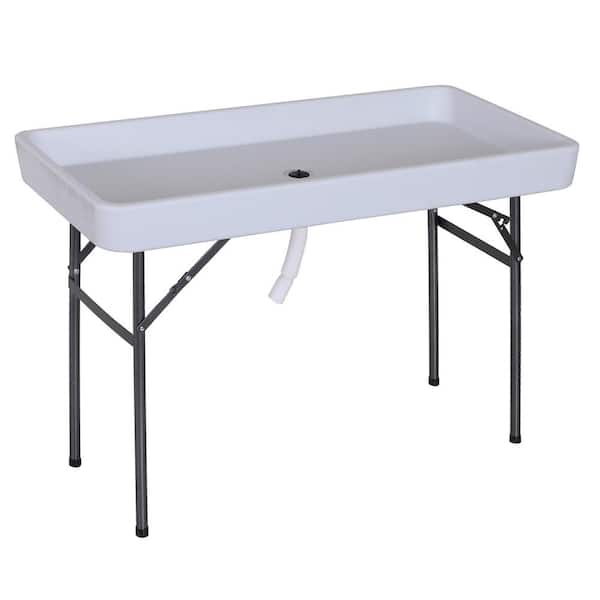 Unbranded 48 in White Rectangle Steel Portable Folding Picnic Table with Sink for Camping, Picnic, Ice Parties, Outdoor Activities