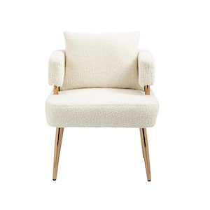 Modern Upholstered White Teddy Fabric Accent Chair with Arms for Bedroom