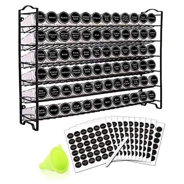 5 Shelves Black Countertop Cabinet Wall Mount Spice Rack Organizer with 72 Empty Jars 340 Labels Funnel Chalk Marker