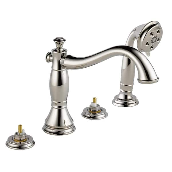 Delta Cassidy 2-Handle Deck-Mount Roman Tub Faucet Trim Kit in Polished Nickel w/Hand Shower (Valve and Handles Not Included)