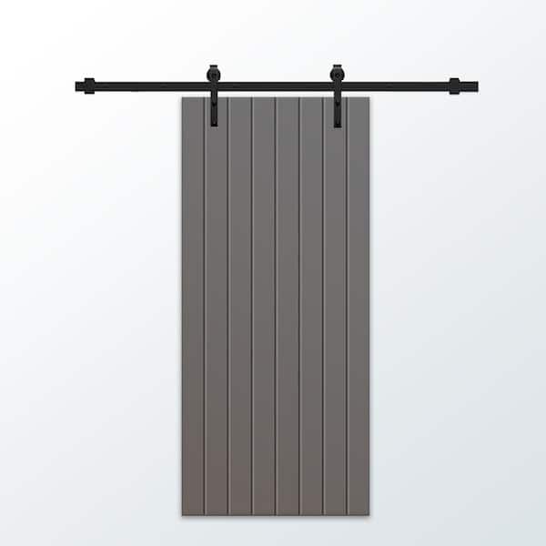 CALHOME 36 in. x 96 in. Light Gray Painted Composite MDF Paneled Interior Sliding Barn Door with Hardware Kit