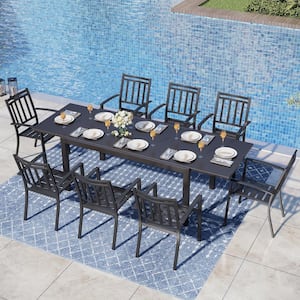 9-Piece Metal Outdoor Dining Set with Extensible Rectangular Table and Stackable Chairs