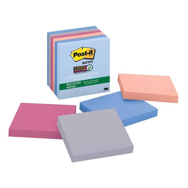 3M Post-It 3 in. x 3 in. Bali Collection Super Sticky Recycled Notes (1-Pack of 6-Pads)