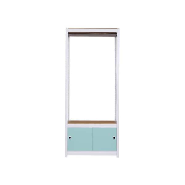 Best Home Fashion Kepsuul 15.75 in. D x 31.50 in. W x 76.75 in. H White Clothing Rack + 1 Shelf + 1 Mint Door Wood Closet System