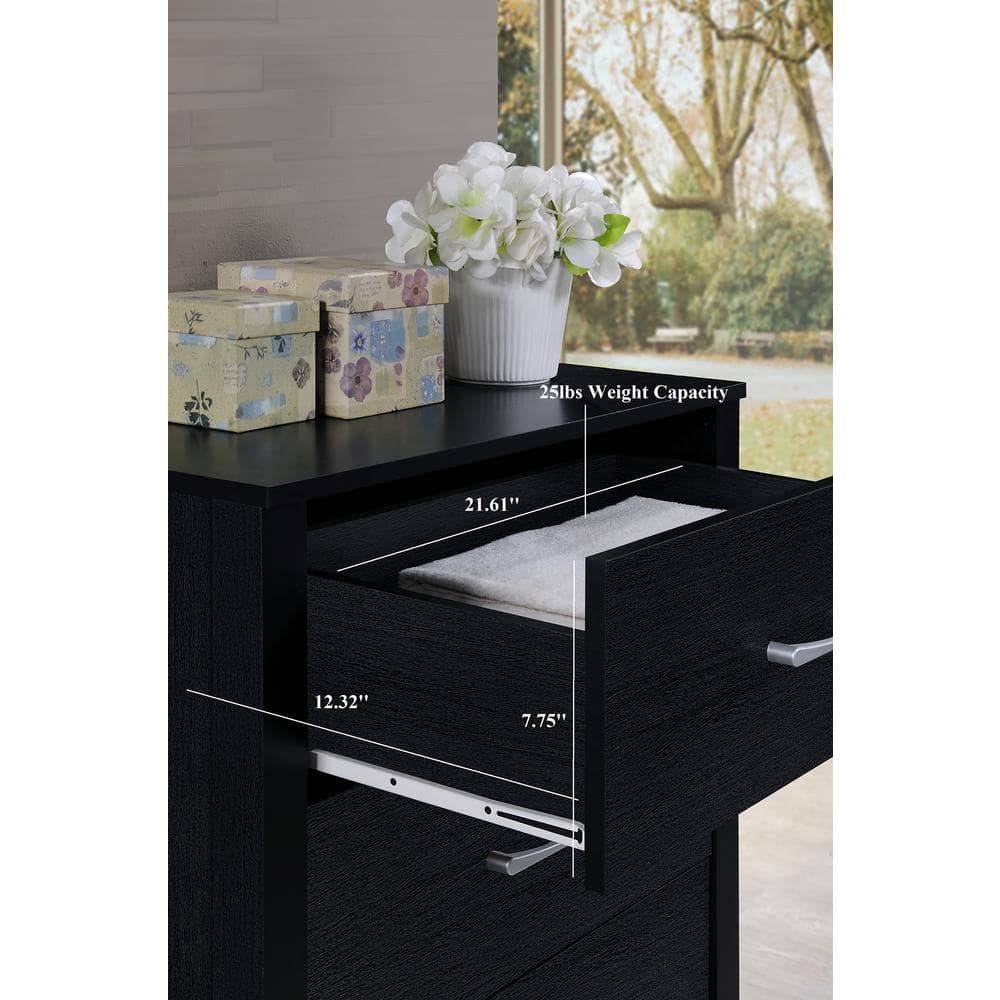 Sleek Black Contemporary 4-Drawer Chest with Metal Glides