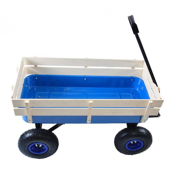 Afoxsos 3 cu. ft. All-Terrain Steel and Wood Wagon Kids Children Garden  Cart Air Tires Outdoor Blue DJMX727 - The Home Depot