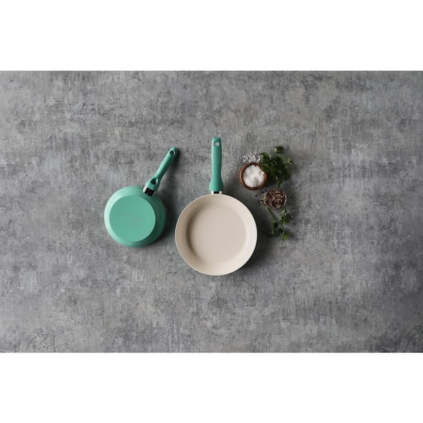GreenPan Rio Healthy Ceramic Nonstick 8 and 10 Frying Pan Skillet Set,  PFAS-Free, Dishwasher Safe, Turquoise
