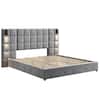 Harper & Bright Gray King Velvet Platform Bed with USB