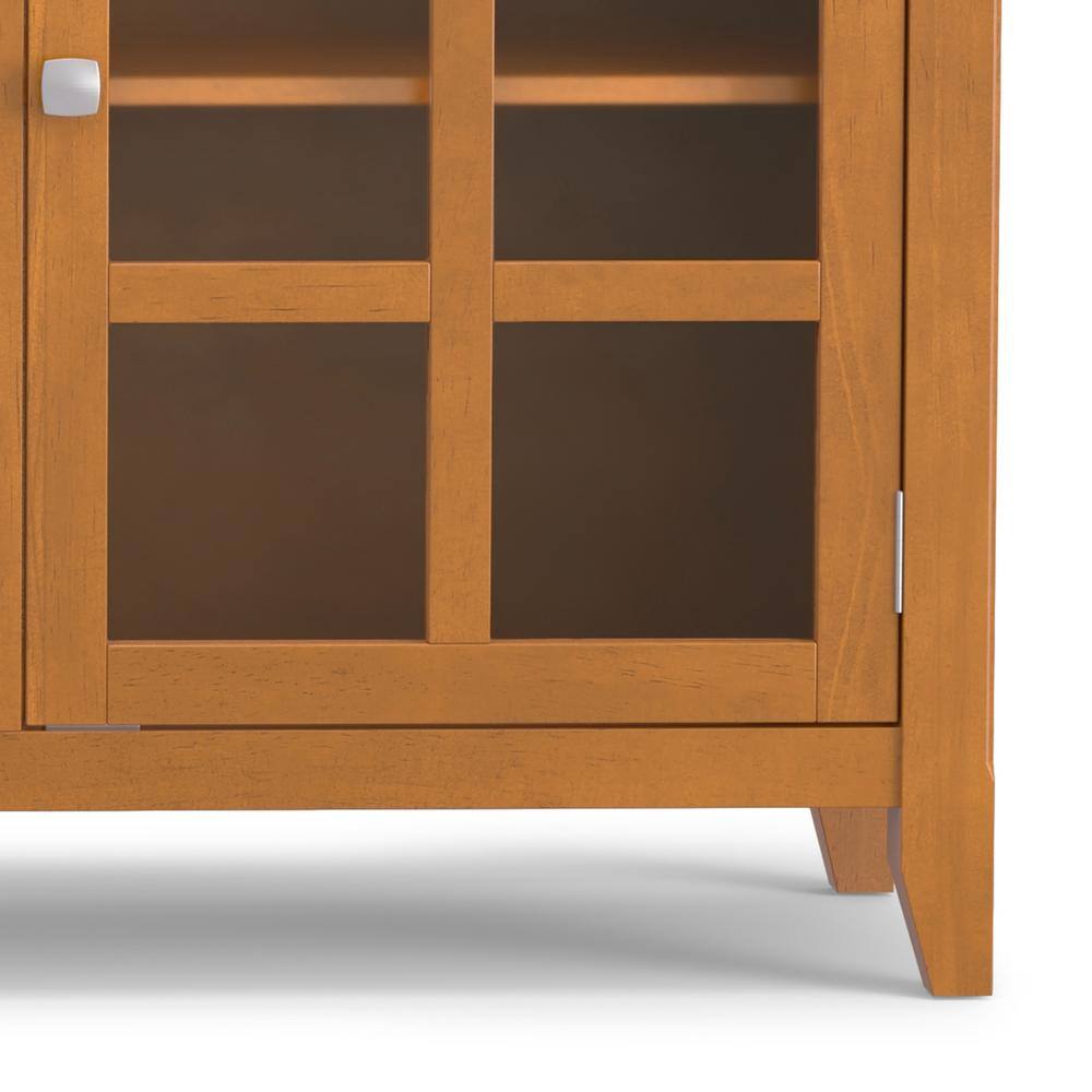 Light Golden Brown Pine and Plywood Storage Cabinet with Glass Doors