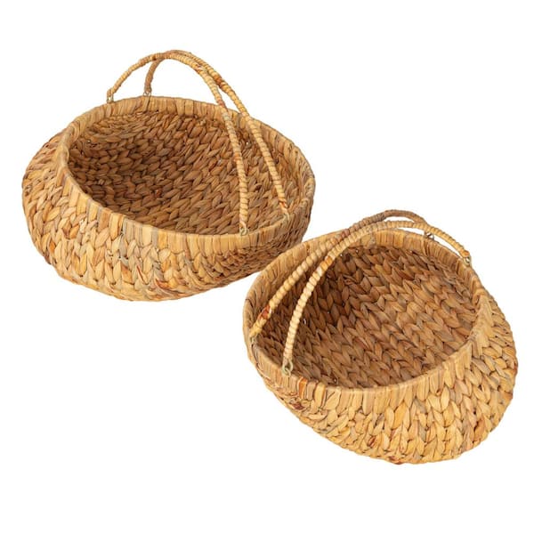 Natural Handwoven Water Hyacinth Flower Decorative Basket (Set of 2)